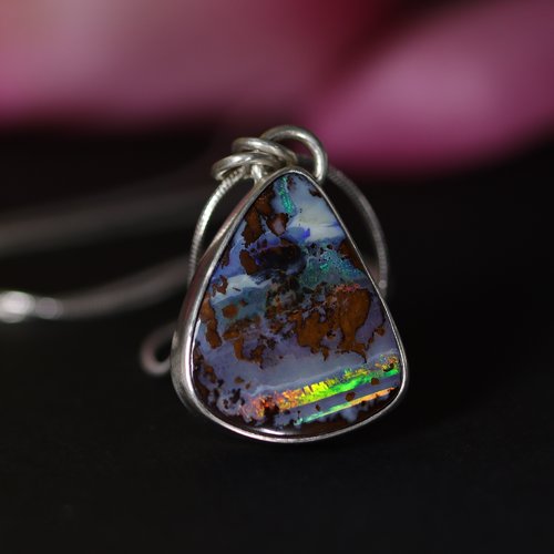 Collier opale boulder australie argent massif, véritable opale australienne, bijou de créateur