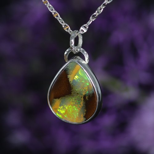 Collier opale boulder australienne argent massif, chaîne maille grain de café, bijou de créateur