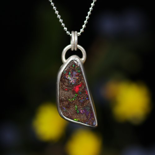 Collier opale matrix boulder en argent massif, opale naturelle d'australie, bijou de créateur