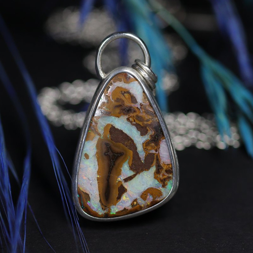 Collier opale yowah boulder d'australie en argent massif, chaîne à longueur réglable