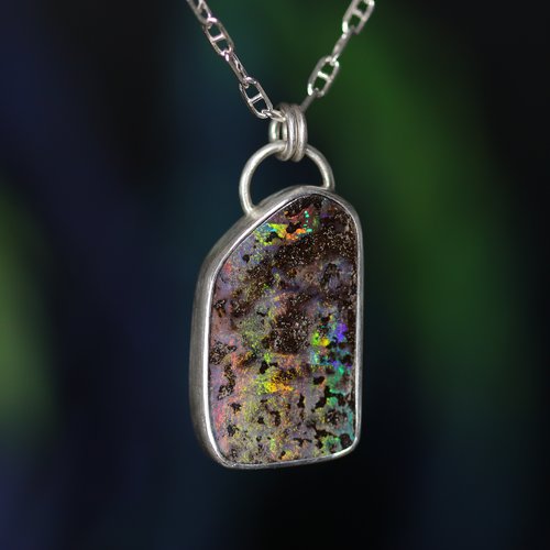 Collier opale boulder d'australie argent massif, chaîne marine à longueur réglable, bijou de créateur