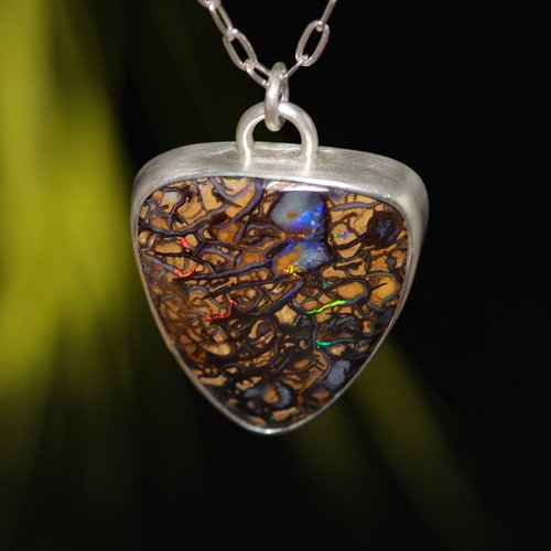 Collier 43 cts opale koroit boulder australienne argent massif, opale naturelle, chaîne à longueur réglable