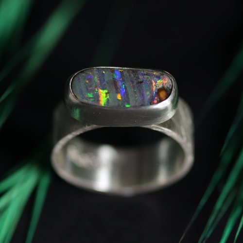 Bague opale boulder koroit argent massif, taille 56, opale naturelle d'australie, bijou unique de créateur