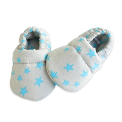 Chaussons Bebe Tissu Gris Beige Etoiles Bleu Turquoise Un Grand Marche