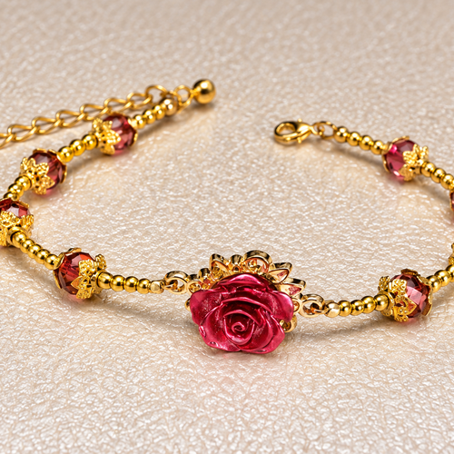 Bracelet rose fuchsia – perles de cristal et rocaille – acier inoxydable – bijou artisanal