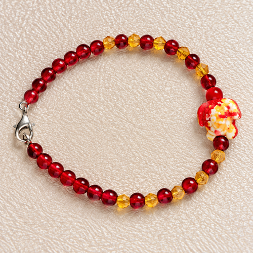 Bracelet tortue – perles en verre rouge et cristal jaune – bijou artisanal