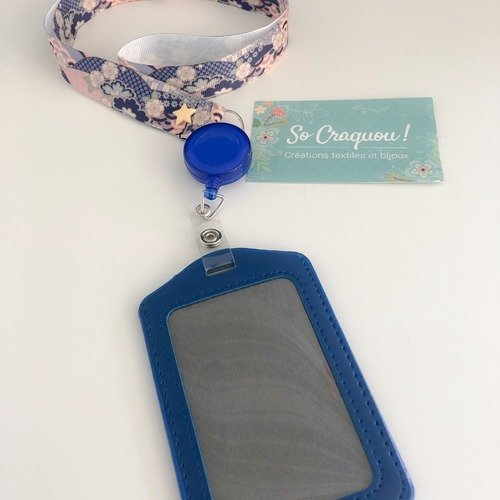 Porte badge, porte clés, porte passe carte - motif japonais bleu