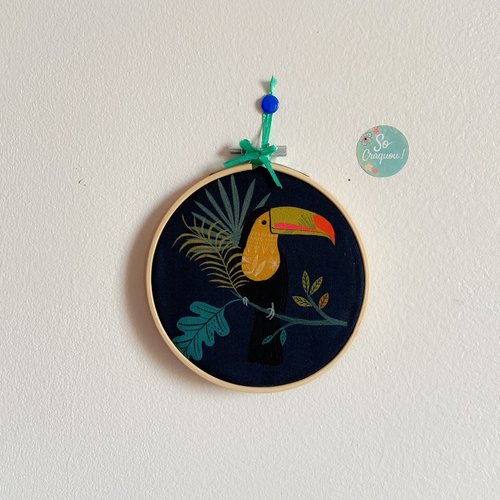Mini cadre tambour / cercle à broder en tissu - collection jungle - toucan