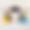 Lot de 3 paires de boucles d’oreilles pompon (turquoise, jaune et gris) 