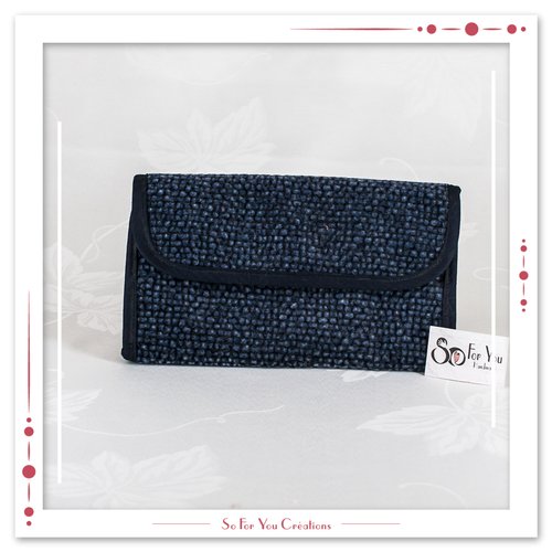 Portefeuille - chéquier en velours bleu
