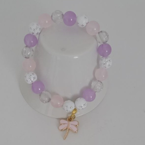 Bracelet en quartz rose, améthyste et perles acryliques transparentes