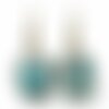 Boucles d'oreilles dormeuses illustrées cabochon en verre-fleurs turquoise-, parure, cadeau femme, cadeau saint valentin, bronze (ref.7)
