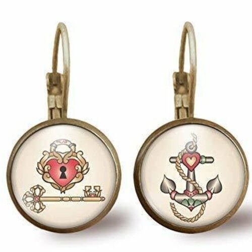 Boucles d'oreilles cabochon -cupcakes tatoués-, cadeau de noël femme - anniversaire femme - saint valentin - bronze (ref.93)