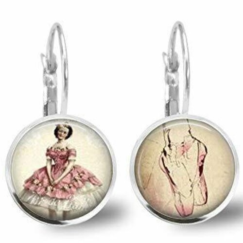 Boucles d'oreilles cabochon -danse classique-, cadeau de noël femme - anniversaire femme - saint valentin - argent antique (ref.72a)
