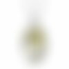 Collier feuille cabochon -fleurs grises et jaunes- femme cadeau de noel - femme anniversaire - saint valentin - argent antique (ref.23a)