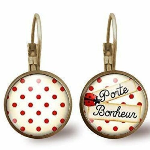 Boucles d'oreilles cabochon, boucles d'oreilles illustrées flamandes -le porte-bonheur-, cadeau de noël femme- saint valentin - bronze (ref.