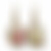 Boucles d’oreilles bronze, cabochon en verre, parure "la chouette rose", hibou, fleurs, rose, vert, beige (ref.80)