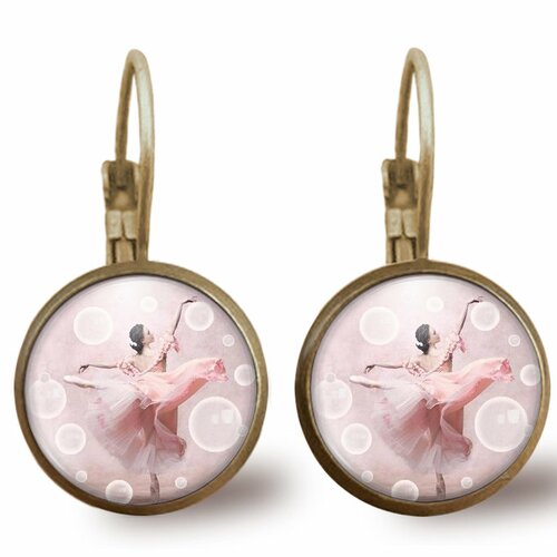 Boucles d'oreilles cabochon -dans ma bulle-, cadeau de noel femme - anniversaire de femme - saint-valentin - bronze (réf.73)