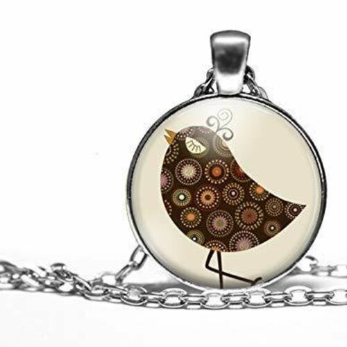 Collier cabochon,collier illustré -l'oiseau chic-,parure,cadeau de noël,cadeau femme,cadeau saint valentin,idée cadeau,cadeau d'anniversaire