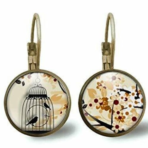 Boucles d'oreilles cabochon -la cage à oiseaux- cadeau de noël femme - saint valentin - cadeau d'anniversaire (ref.39)