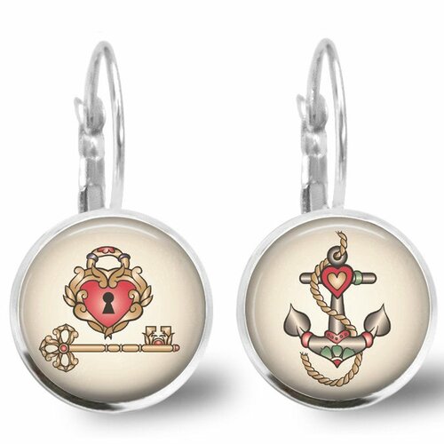 Boucles d'oreilles cabochon -cupcakes tatoués-, cadeau de noël femme - anniversaire femme - saint valentin - argent antique (ref.93a)