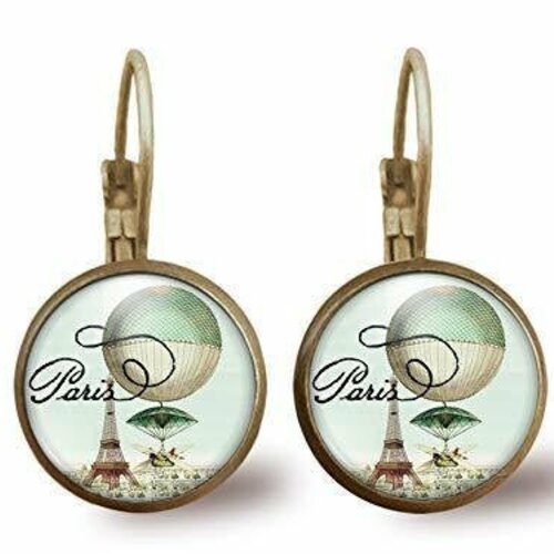 Boucles d'oreilles cabochon -souvenirs de paris-, cadeau de noël femme - anniversaire femme - saint valentin - bronze (ref.98)