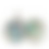 Boucles d’oreilles argentées, cabochon en verre, parure" l'envol", montgolfière, ballon, fleurs, bleu, doré, blanc (ref.18a)