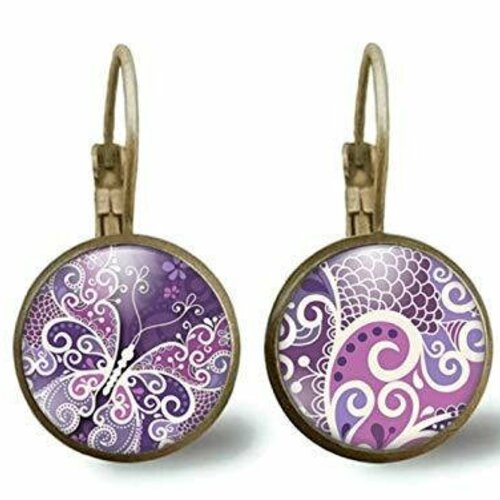 Boucles d'oreilles cabochon -papillon violet- cadeau de noël femme - saint valentin - cadeau d'anniversaire (ref.43)