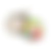 Boucles d’oreilles bronze, cabochon en verre, vintage, rétro, originales, parure « fleurs colorées », pois, multicolore, (ref.68)