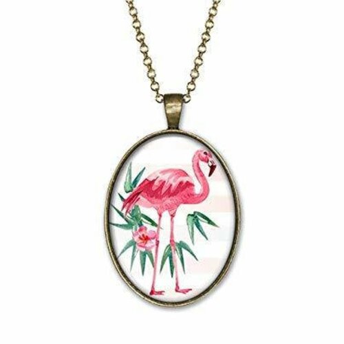 Collier cabochon -le flamingo- femme cadeau de noël - anniversaire femme - saint valentin - bronze (ref.6)