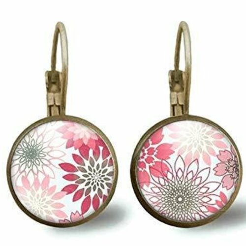 Boucles d'oreilles cabochon -fleurs roses- femme cadeau de noel - saint valentin - cadeau d'anniversaire (ref.9)
