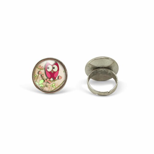 Bague cabochon hibou -le hibou rose-, cadeau de noël femme - anniversaire femme - saint valentin - argent (ref.80a) fbm