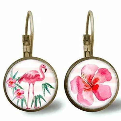 Boucles d'oreilles cabochon -le flamant rose- cadeau de noël femme - saint valentin - cadeau d'anniversaire (ref.6) fbm
