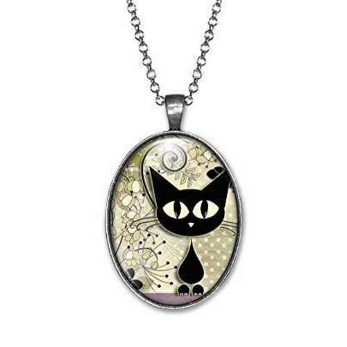 Collier chat cabochon -le chaton- cadeau de noël femme - anniversaire femme - saint valentin - argent antique (ref.31)