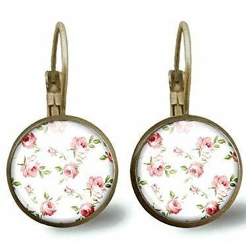 Boucles d'oreilles cabochon fleurs -chic minable- femme cadeau de noel - saint valentin - cadeau d'anniversaire (ref.14)