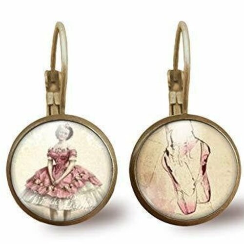 Boucles d'oreilles cabochon -danse classique-, cadeau de noël femme - anniversaire femme - saint valentin - bronze (ref.72)