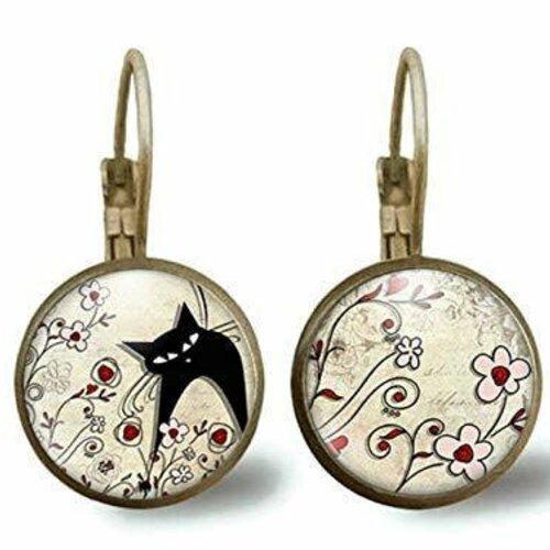 Boucles d'oreilles cabochon -le chat de pays- femme cadeau de noël - saint valentin - cadeau d'anniversaire (ref.32)