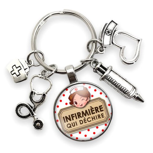 Porte-clés cadeau infirmière "je suis une infirmière qui déchire" - cadeau humoristique avec breloques