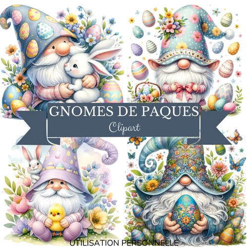 4 clipart, png pour pâques : clip art gnomes / lutins de pâques