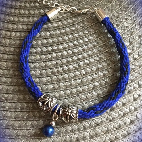 Bracelet bleu nuit ethnique en coton