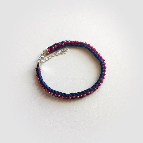 Bracelet bi matière bleu et prune
