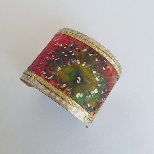 Bracelet manchette fleuri en soie peint main , bracelet bohème pour femme