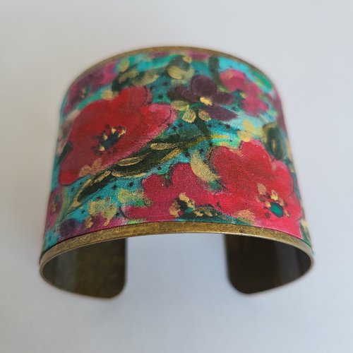 Bracelet manchette en soie fleuri, bracelet bohème femme, cadeau femme, cadeau pour elle