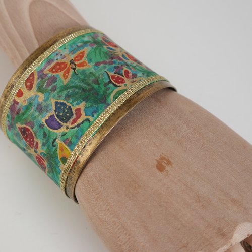 Bracelet manchette fleuri en soie peint main, bracelet bohème fantaisie, papillon bleu, cadeau femme