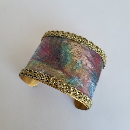 Bracelet manchette en soie peint main, bijou bohème fantaisie, cadeau pour elle