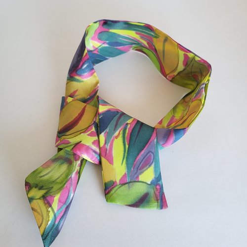 Bracelet ruban de soie peint à la main - motif tropical exotique - couleurs vives et naturelles - bracelet inspiration végétale