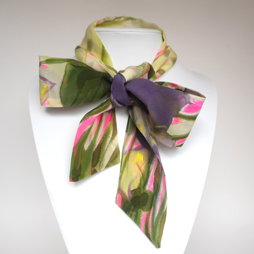 Echarpe fine en soie fleurs d'iris, cadeau pour femme, fête des mères