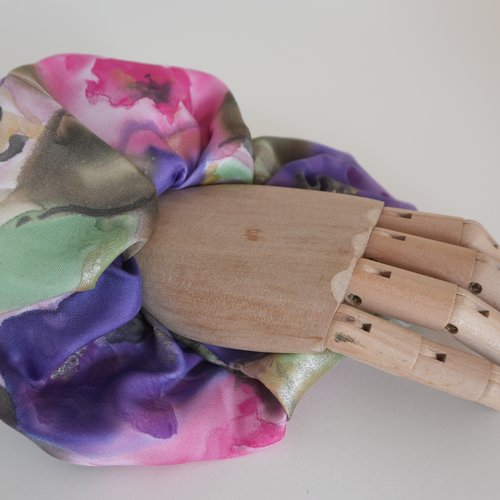 Chouchou en soie, chouchou fleurs champêtres, accessoire fleurs colorées, bracelet fleuri, cadeau pour elle