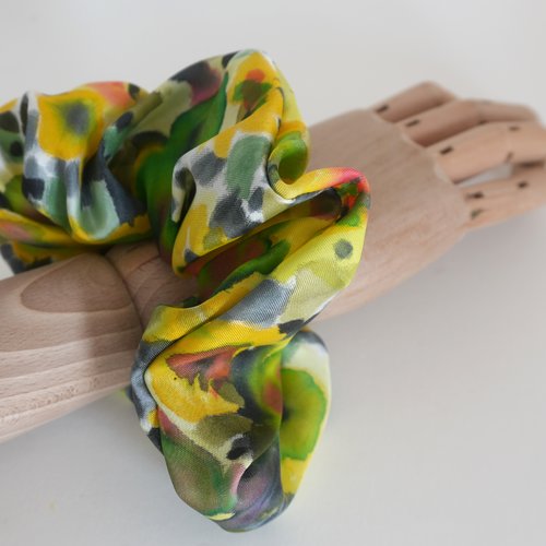 Chouchou soie citron vert, chouchou vert fluo, accessoire fleurs colorées, bracelet en soie, cadeau pour femme