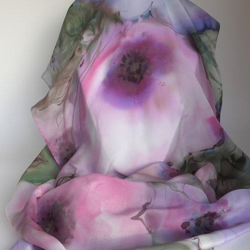 Etole en soie fleurie - pivoine rose - echarpe en soie peinte - écharpe et étole - cadeau femme